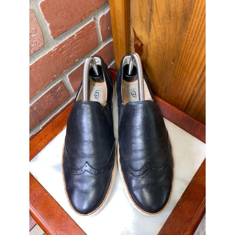 Ugg Hadria Leather Slip On Wingtip Loafers Sneaker‎ Womens Size 9.5 Black…